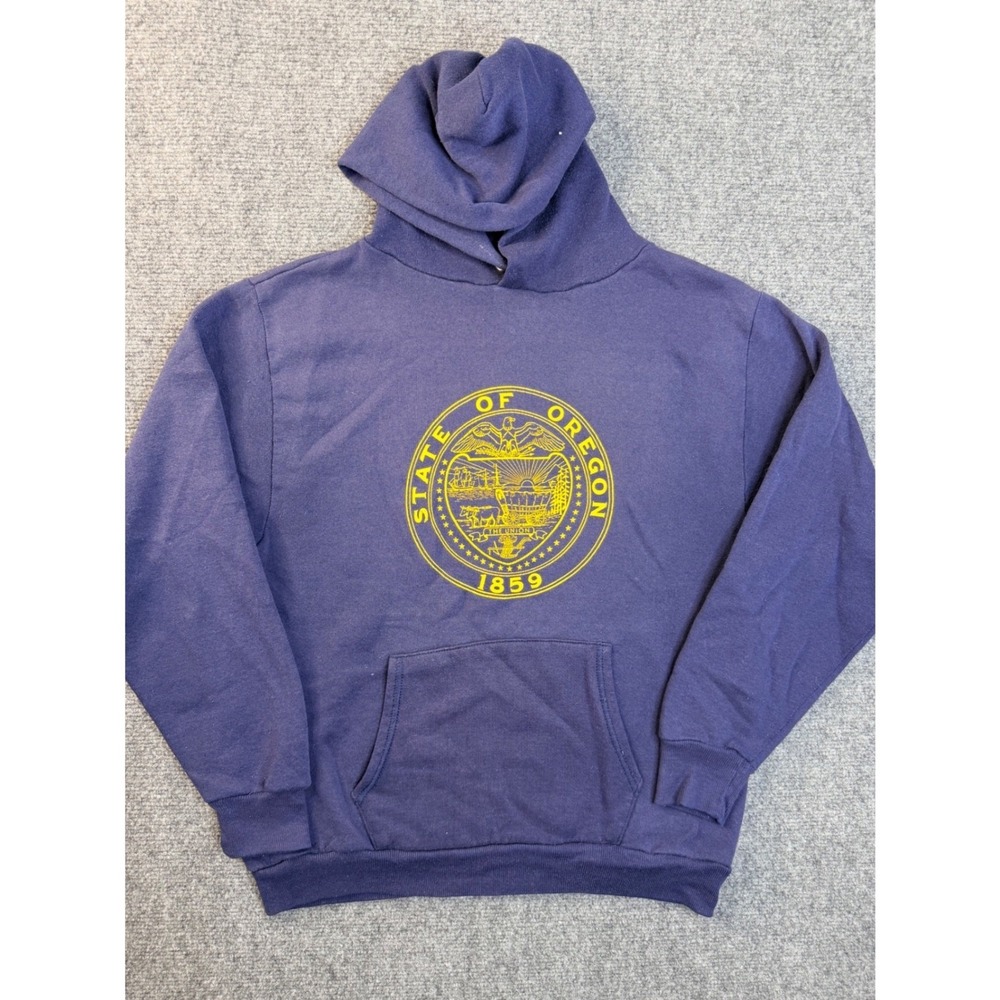 Vintage Jerzees Russell Oregon Hoodie Kids M Blue Cotton Blend Pullover USA Made